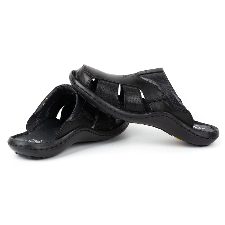 Kampol Chanclas de piel para hombre 224KAM, negro 2