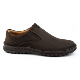 Kampol Zapatos sin cordones de piel para hombre 12KAM, marrón oscuro 1