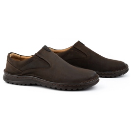 Kampol Zapatos sin cordones de piel para hombre 12KAM, marrón oscuro 3