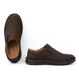 Kampol Zapatos sin cordones de piel para hombre 12KAM, marrón oscuro 7