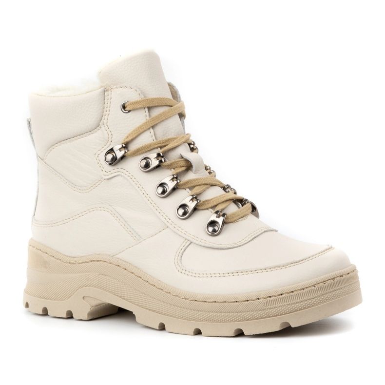 Olivier Botas de invierno de piel con aislamiento para mujer 1050, beige 1