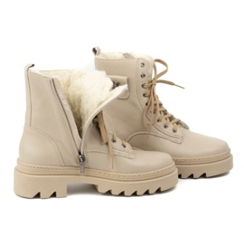 Olivier Botas de invierno de piel con aislamiento para mujer 1186, beige 1