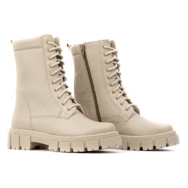 WASAK Botines de mujer con cordones en piel con aislamiento alto, invierno 0709W beige 3