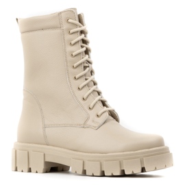 WASAK Botines de mujer con cordones en piel con aislamiento alto, invierno 0709W beige 1