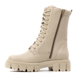 WASAK Botines de mujer con cordones en piel con aislamiento alto, invierno 0709W beige 2
