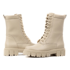 WASAK Botines de mujer con cordones en piel con aislamiento alto, invierno 0709W beige 4