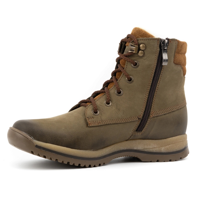 Olivier Zapatos trekking mujer de piel con botines con cordones invierno 360BB oliva verde 1