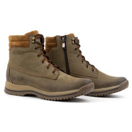 Olivier Zapatos trekking mujer de piel con botines con cordones invierno 360BB oliva verde 3