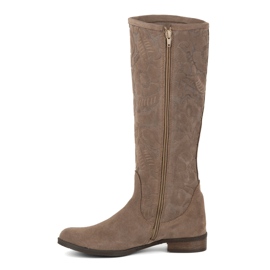 Olivier Botas de mujer de ante confeccionadas en piel natural con flores Emma grabadas, beige oscuro 1 Olivier Botas de mujer de ante confeccionadas en piel natural con flores Emma grabadas, beige oscuro 1