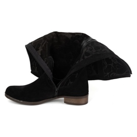 Olivier Botas de mujer de ante fabricadas en piel natural con flores Emma grabadas, negro 6