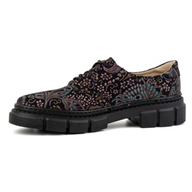 Olivier Zapatos de mujer de piel con suela gruesa, flores 1134, turquesa multicolor 5