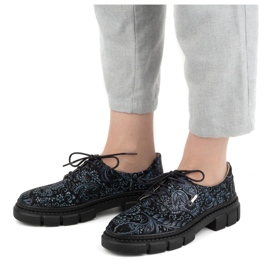 Olivier Zapatos de mujer de piel con suela gruesa, flores 1134, azul multicolor 4