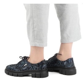 Olivier Zapatos de mujer de piel con suela gruesa, flores 1134, azul multicolor 3