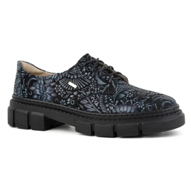 Olivier Zapatos de mujer de piel con suela gruesa, flores 1134, azul multicolor 6