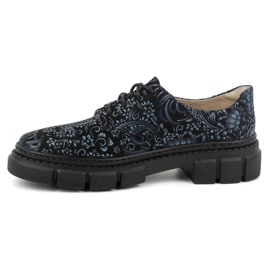 Olivier Zapatos de mujer de piel con suela gruesa, flores 1134, azul multicolor 5