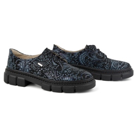 Olivier Zapatos de mujer de piel con suela gruesa, flores 1134, azul multicolor 7
