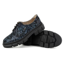 Olivier Zapatos de mujer de piel con suela gruesa, flores 1134, azul multicolor 8