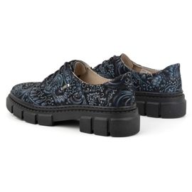 Olivier Zapatos de mujer de piel con suela gruesa, flores 1134, azul multicolor 9
