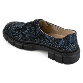 Olivier Zapatos de mujer de piel con suela gruesa, flores 1134, azul multicolor 10