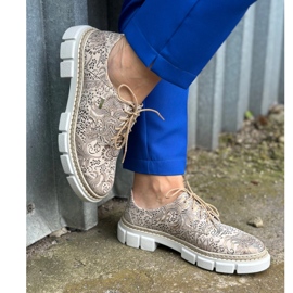 Olivier Zapatos de mujer de piel con suela gruesa, flores 1134, beige 8