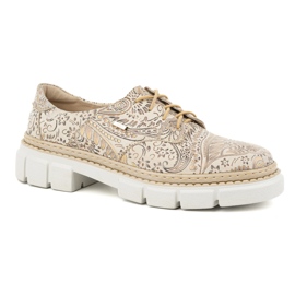 Olivier Zapatos de mujer de piel con suela gruesa, flores 1134, beige 12