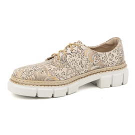 Olivier Zapatos de mujer de piel con suela gruesa, flores 1134, beige 13