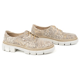 Olivier Zapatos de mujer de piel con suela gruesa, flores 1134, beige 14