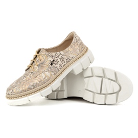 Olivier Zapatos de mujer de piel con suela gruesa, flores 1134, beige 15