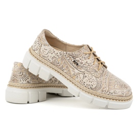 Olivier Zapatos de mujer de piel con suela gruesa, flores 1134, beige 16