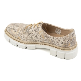 Olivier Zapatos de mujer de piel con suela gruesa, flores 1134, beige 18
