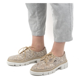 Olivier Zapatos de mujer de piel con suela gruesa, flores 1134, beige 3