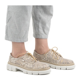 Olivier Zapatos de mujer de piel con suela gruesa, flores 1134, beige 4