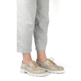 Olivier Zapatos de mujer de piel con suela gruesa, flores 1134, beige 5