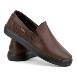 Zapatos sin cordones para hombre fabricados en piel natural POLBUT 2124P, marrón 4
