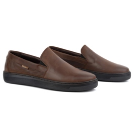 Zapatos sin cordones para hombre fabricados en piel natural POLBUT 2124P, marrón 2