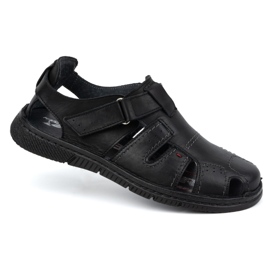 Kampol Sandalias hombre piel con velcro 222 Kam, negro 2