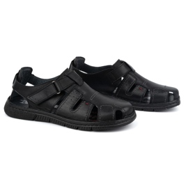 Kampol Sandalias hombre piel con velcro 222 Kam, negro 3