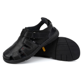 Kampol Sandalias hombre piel con velcro 222 Kam, negro 4