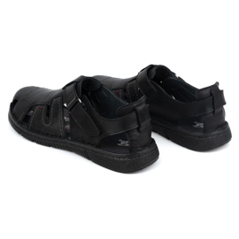 Kampol Sandalias hombre piel con velcro 222 Kam, negro 6
