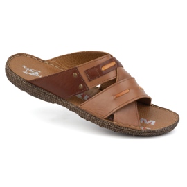 Kampol Chanclas hombre piel cruzada piel 201/14 marrón 3