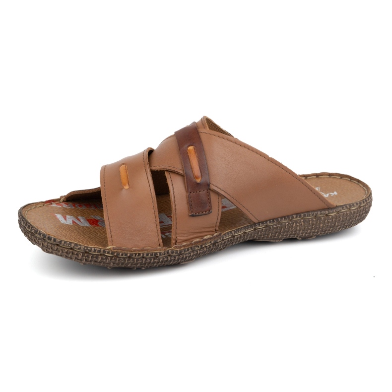 Kampol Chanclas hombre piel cruzada piel 201/14 marrón 1
