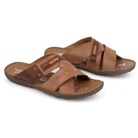 Kampol Chanclas hombre piel cruzada piel 201/14 marrón 2