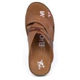 Kampol Chanclas hombre piel cruzada piel 201/14 marrón 7