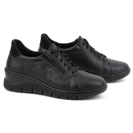 WASAK Zapatos de mujer, zapatillas deportivas de piel con cordones y cremallera 0703W, negro 4