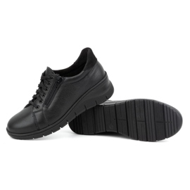 WASAK Zapatos de mujer, zapatillas deportivas de piel con cordones y cremallera 0703W, negro 5