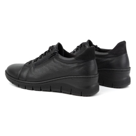 WASAK Zapatos de mujer, zapatillas deportivas de piel con cordones y cremallera 0703W, negro 6