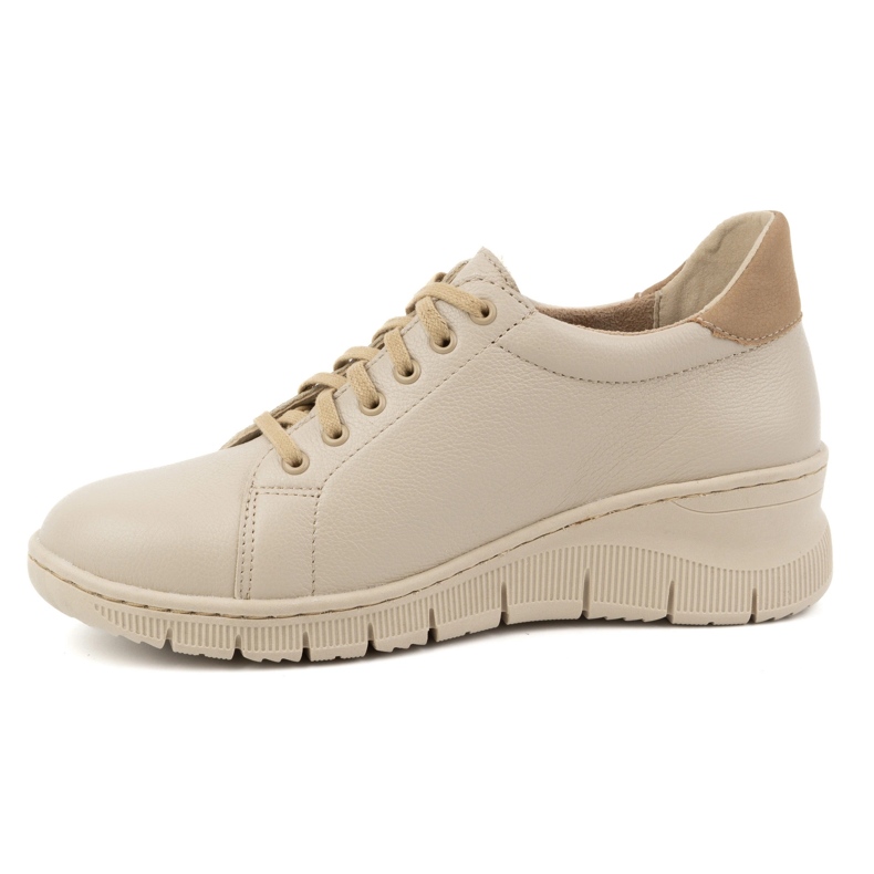 WASAK Zapatos mujer, zapatillas deportivas de piel con cordones y cremallera 0703W, beige 1