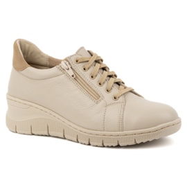WASAK Zapatos mujer, zapatillas deportivas de piel con cordones y cremallera 0703W, beige 2