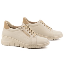 WASAK Zapatos mujer, zapatillas deportivas de piel con cordones y cremallera 0703W, beige 3