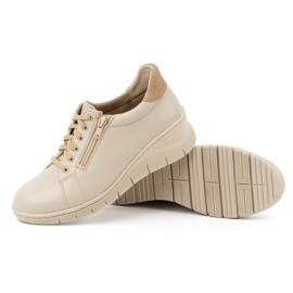 WASAK Zapatos mujer, zapatillas deportivas de piel con cordones y cremallera 0703W, beige 4